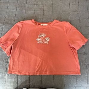 red crop top mushroom print